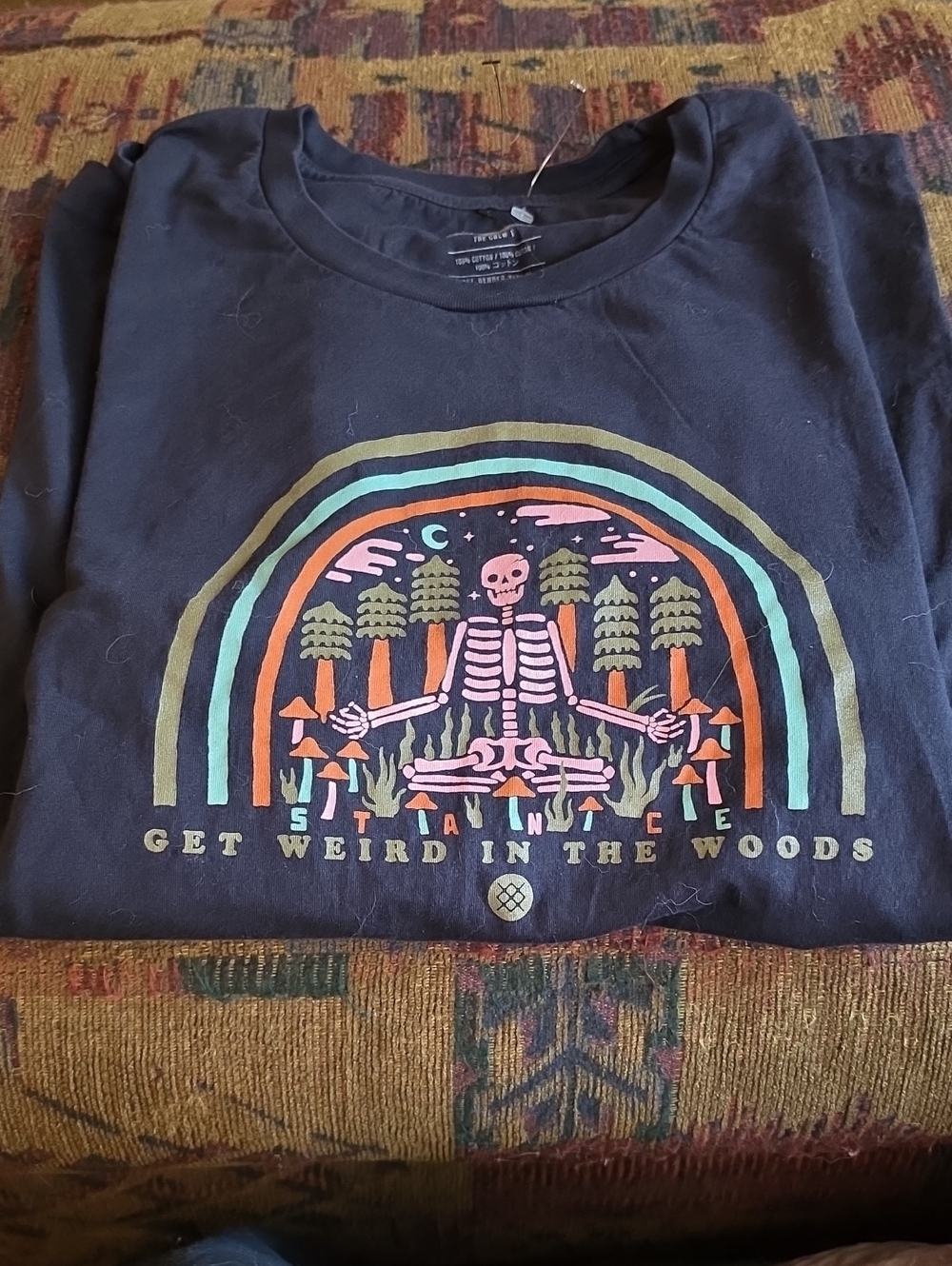 Adult Graphic Tee - Black "Get Weird in the Woods" Skeleton Design